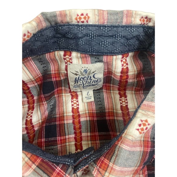 Moon Shine Men’s Large Red Pearl Snap‎ Long Sleeve Shirt - Picture 2 of 7